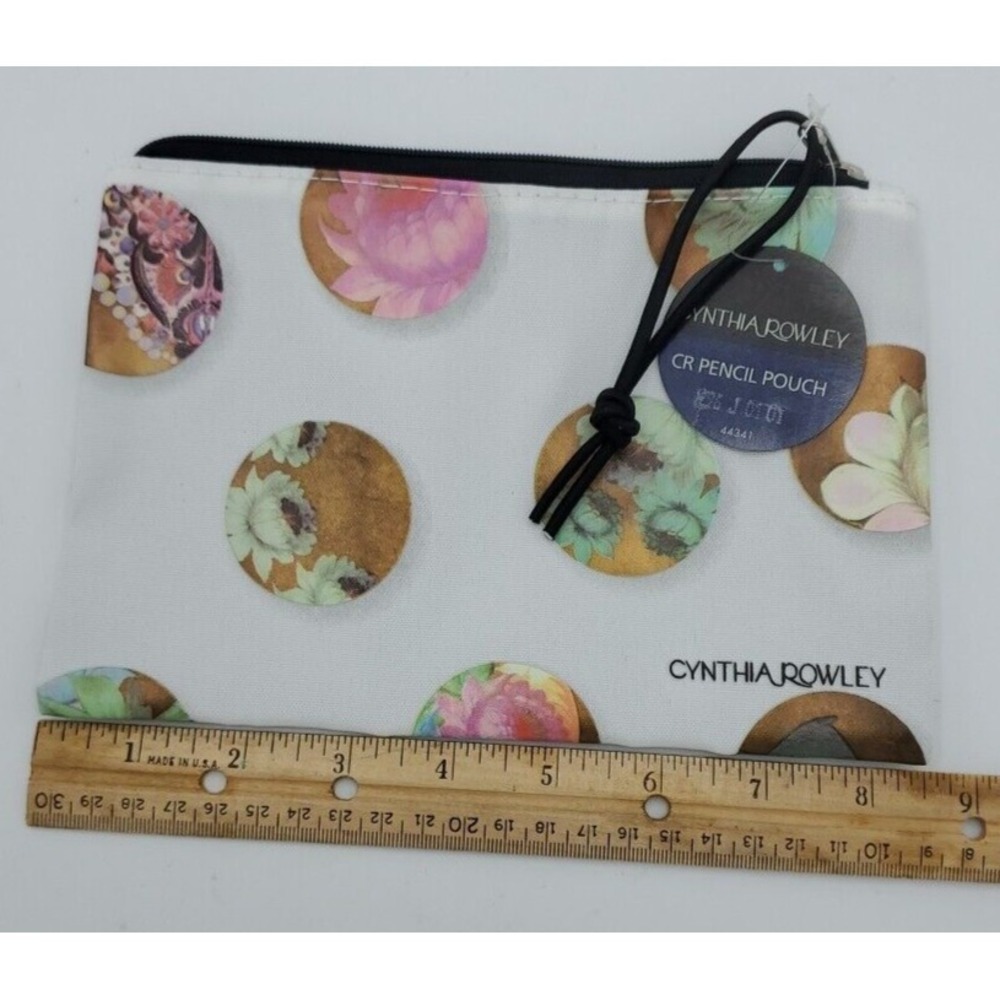 Cynthia‎ Rowley Makeup Bag White Floral Dots Clutch Cosmetic Pencil Pouch